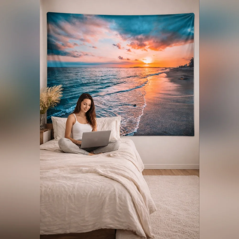 Beach Sunset Wall Tapestry NWOT